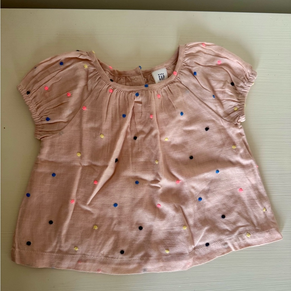 GAP Pink and Yellow Blouse with Puff Sleeves NWOT